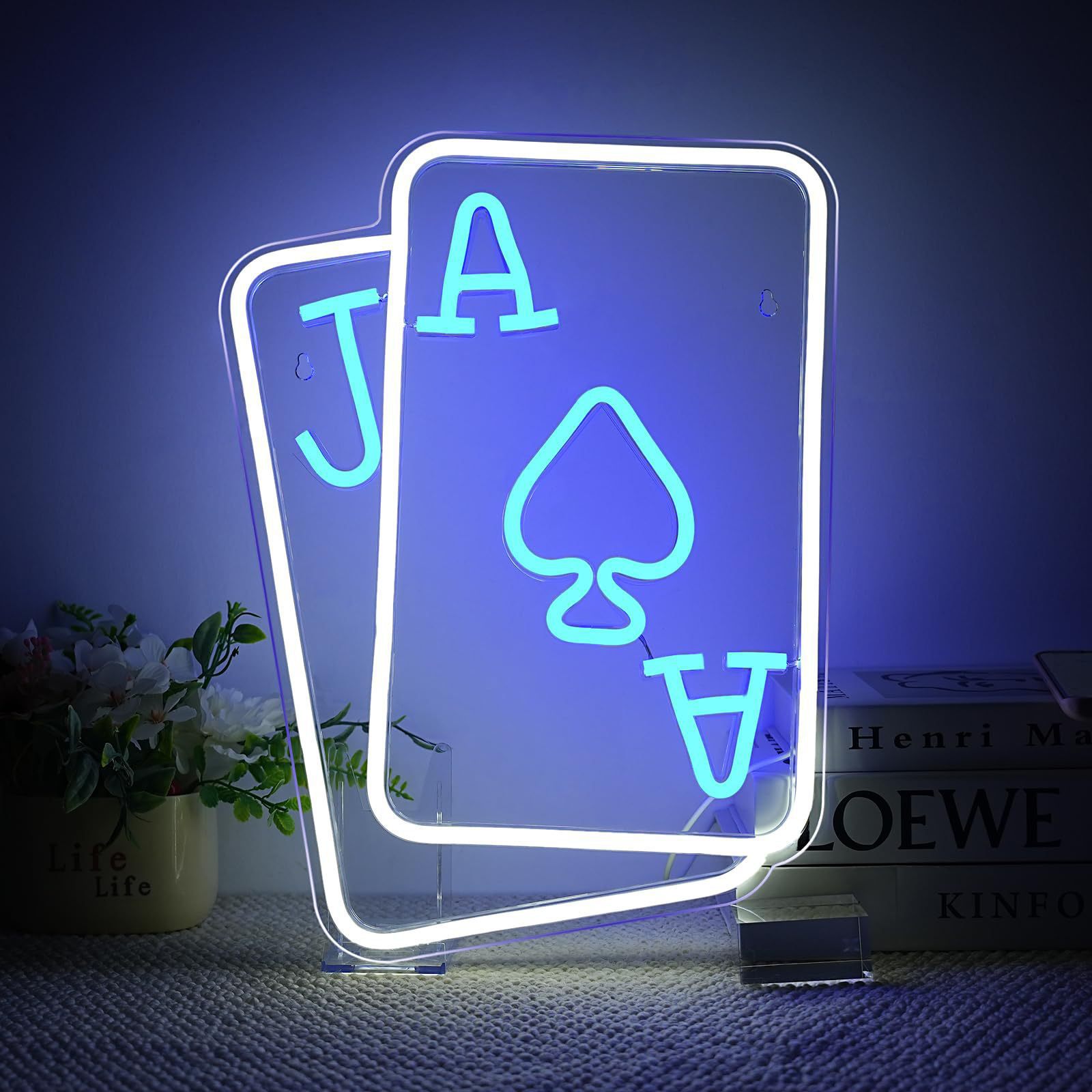 Cross-Border Popular Led Neon Light Blue Poker Card Decorative Light DIY Creative Shape Letter Billboard
