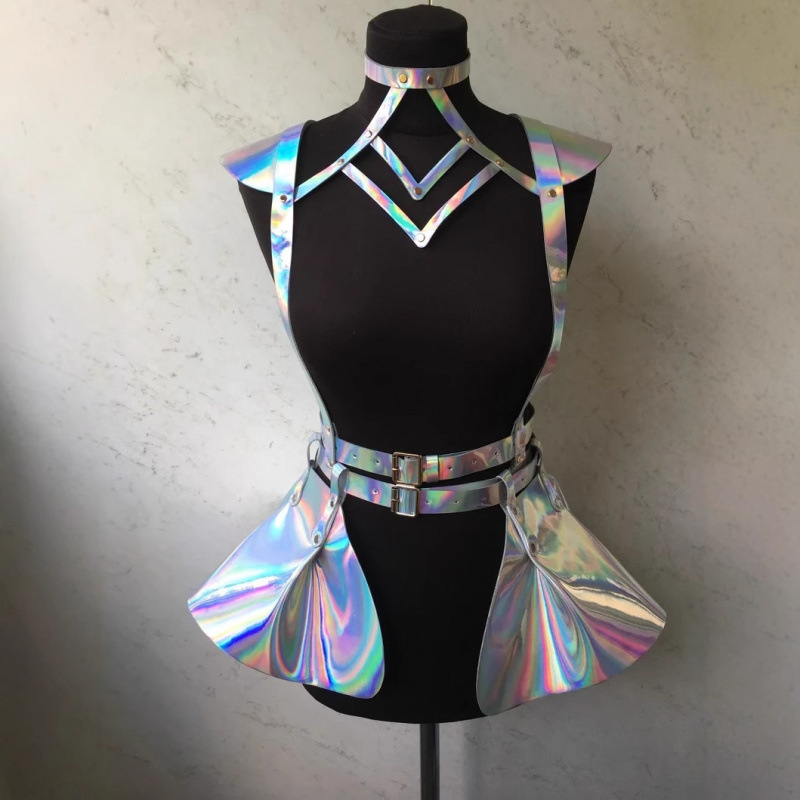 European and American Cross-Border Laser Colorful Leather Bondage Belt Stage Performance Waist Chain Trendy Belt