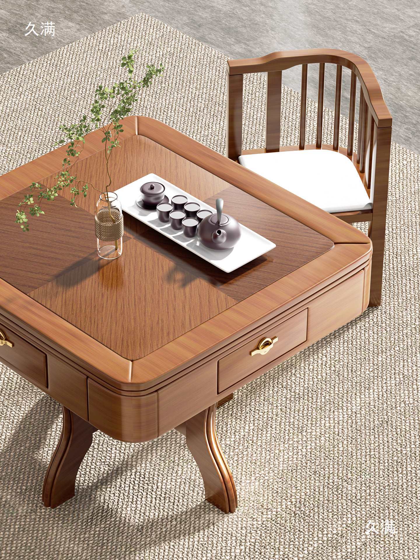 New Chinese Style Solid Wood Mahjong Table Dining Table Dual-Purpose Mahjong Machine Fully Automatic All-In-One Small Tea Table Electric Others