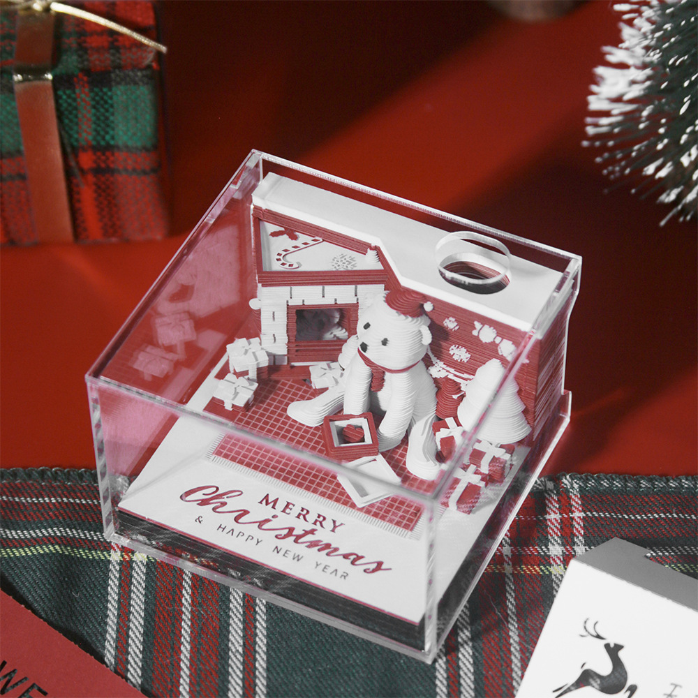 2026 Christmas Gift 3D Stereo Calendar Paper Carving Note Creative Christmas Little White Bear Hand-Tearable Note Pad