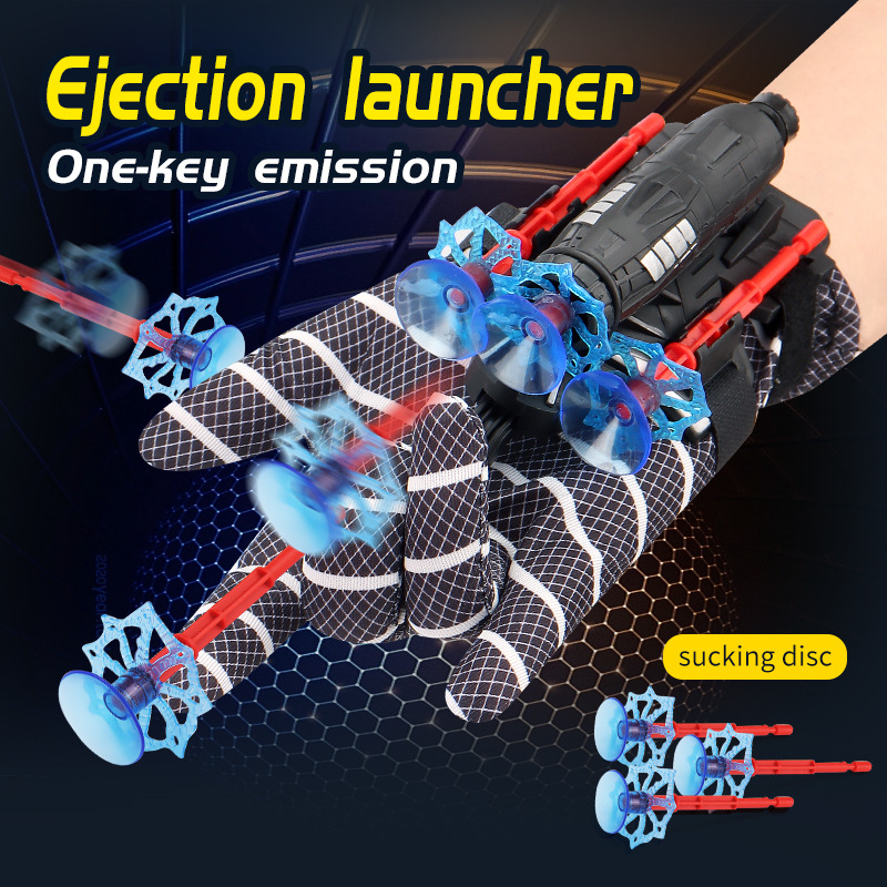 Cross Border Man Spider Launcher Spider Silk Hero Man Spitting Gloves Black Children's Toy Boy Soft Bomb Launchable