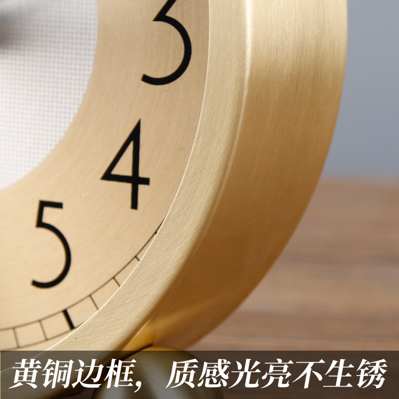 TQJ brass simple clock home desktop clock mute desktop clock fashion table bedside quartz electric wave watch