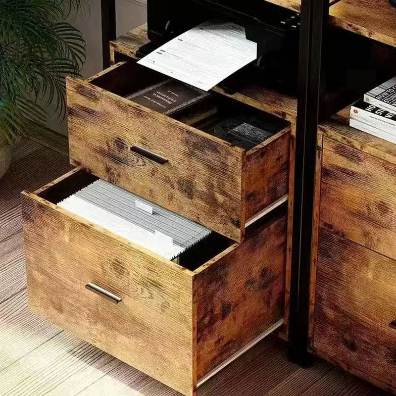 Office Storage Filing Cabinet Multifunctional Bookcase Filing Cabinet with Drawers Wooden Practical with Metal Shelf Display