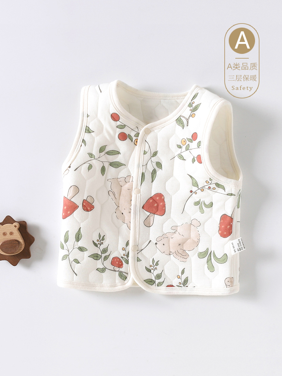 Baby Vest Spring, Autumn and Winter Wear Warm Newborn Vest Children's Vest Three-Layer Cotton Waistcoat for Boys and Girls