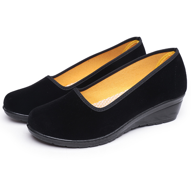 Old Beijing Cloth Shoes Women's Black Cloth Shoes One Pedal Wedge Polyurethane Soft Bottom Non-slip Cloth Shoes for Hotel Bank Attendants