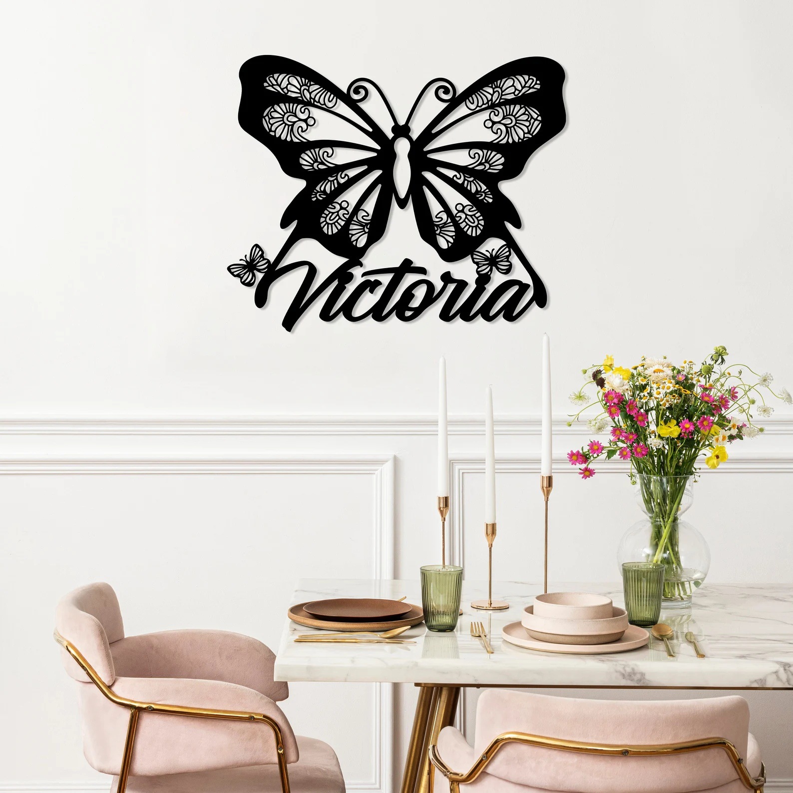 Personalized Butterfly Metal Sign Butterfly Name Sign Mother's Day Gift Flower Butterfly Wall Decoration