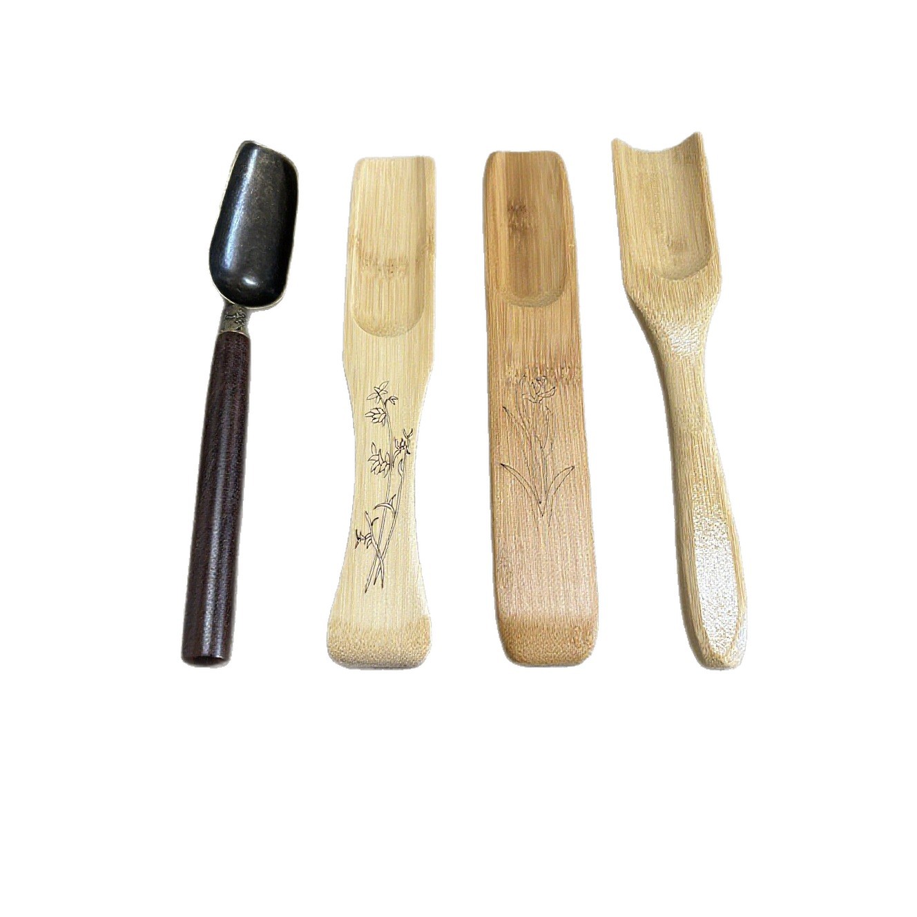 Bamboo Tea Spoon Tea Scoop Tea Leaf Shovel Tea Spoon Fish Tail Shape Orchid Pattern Tea Set Accessories