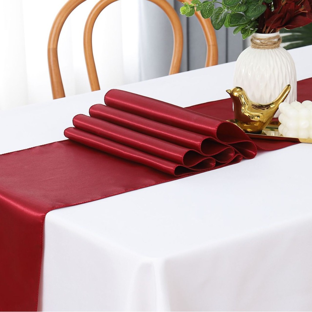 Wholesale satin satin table runner high density lock edge hotel wedding table decoration satin table cloth polyester solid color table runner