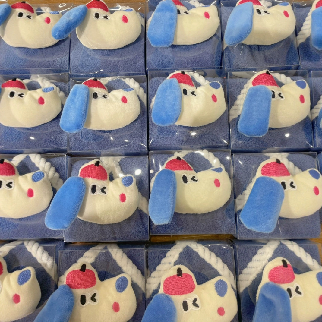 Blue Ears Red Hat Dog Cartoon Plush Animal Hand Towel Souvenir Wedding Baby Banquet Souvenir