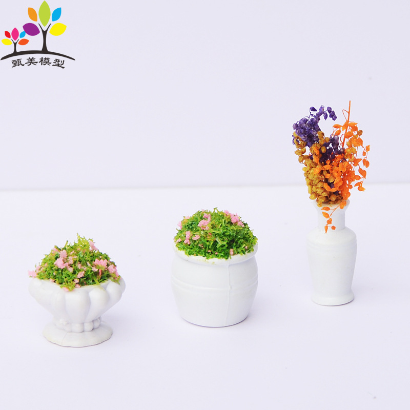 Simulated Model Flowerbed Vase Mini Outdoor Landscape Flower Pot Bonsai Architectural Sand Table Miniature Scene Ornament Flower Stand