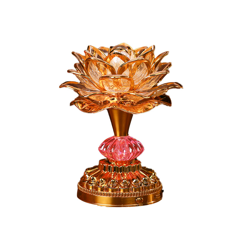 New Led Lotus Lamp for Home Use, Colorful Everlasting Lamp for Offering to Buddha, Guanyin Lamp, Lamp for Offering in Front of Buddha, Temple Tribute Lamp