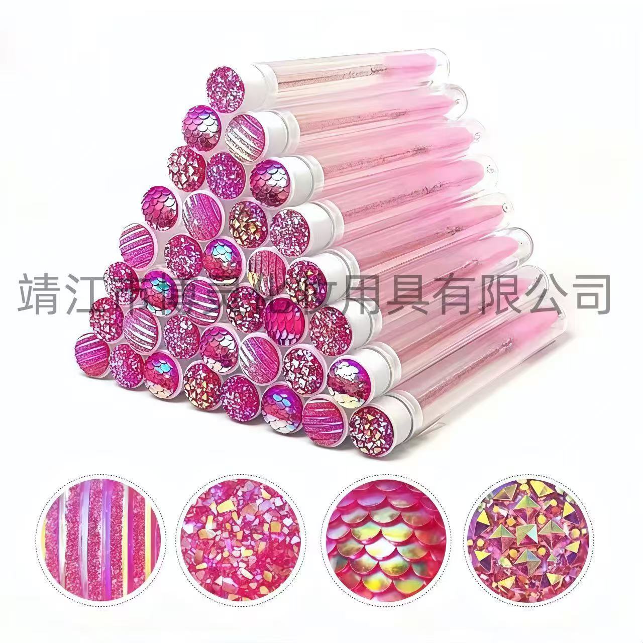 Foreign Trade Eyelash Brush Tube with Diamond Smiley Face Eyelash Comb Test Tube Eyelash Brush Independent Multi-Color Optional Sequin Eyelash Brush