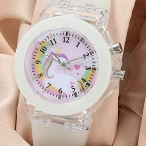 New Hot Selling Cartoon Silicone Unicorn Children Colorful Luminous Fashion Glow Quartz Watch for Primary and Secondary School Men and Women