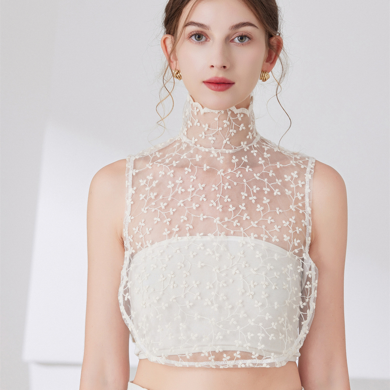 Французское кружево, элегантное внутреннее украшение, полый кружевной фальшивый воротник, сочетающийся с фальшивыми рукавами, высокий воротник, оптовая продажа