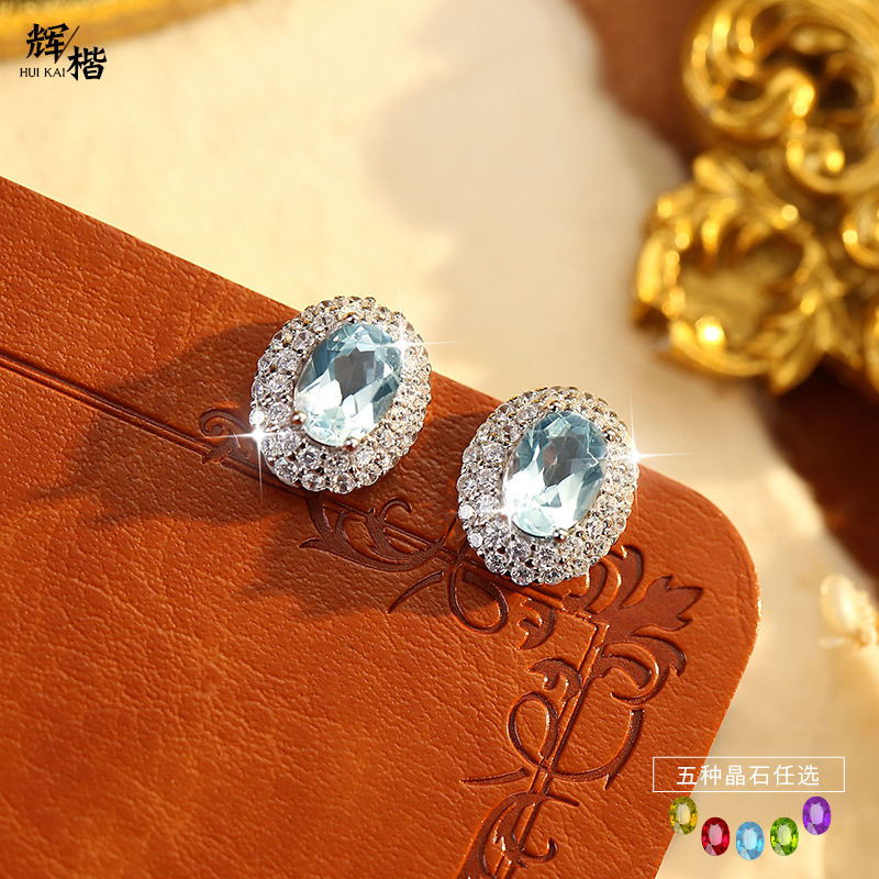 Серьги из стерлингового серебра S925 для женщин, серьги с натуральными кристаллическими камнями, индивидуальная инкрустация, высококачественный стиль