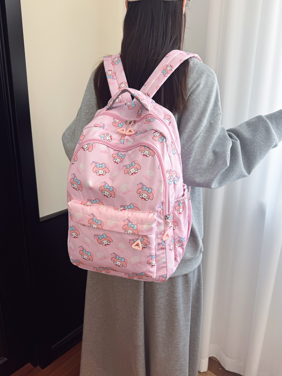 Cross-Border Nylon Schoolbag for Women 2025 Large Capacity Cartoon Print Junior High School Student High School Student Backpack Campus Style