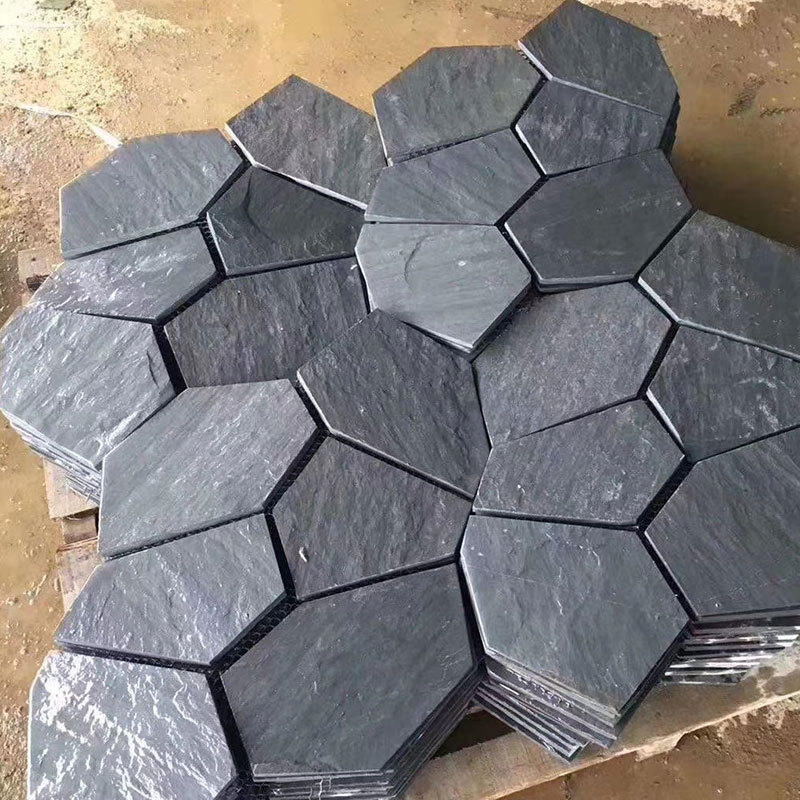 Customized Black Ice Crack Cultural Stone for Outdoor Terrace, Irregular Stone Mesh, Vintage Garden Paving Stone Slate