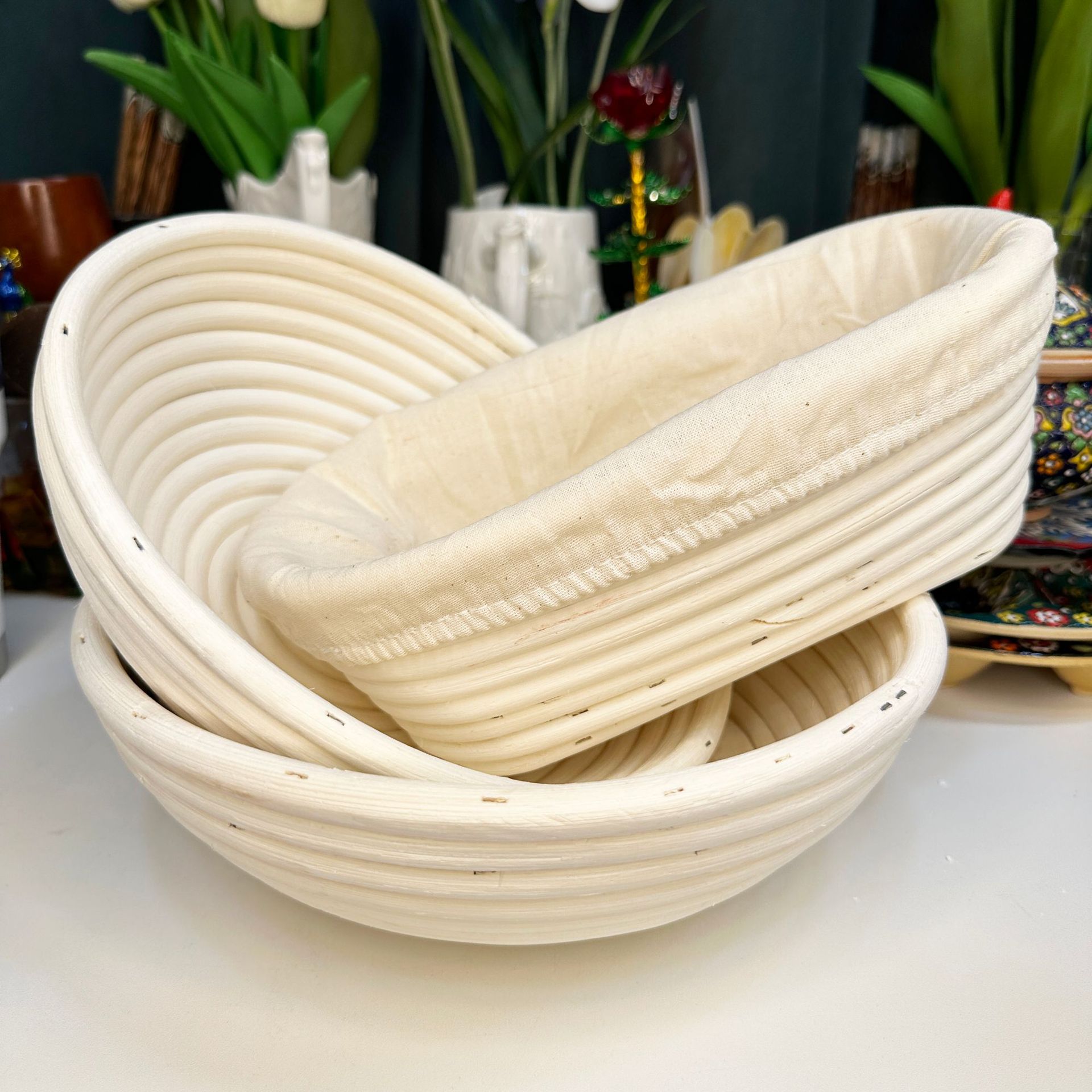Bread Fermentation Basket Bread Hair Noodle Artifact Baking Tools Household Rattan Basket Dough European Style Fermentation Cloth Blue Mould