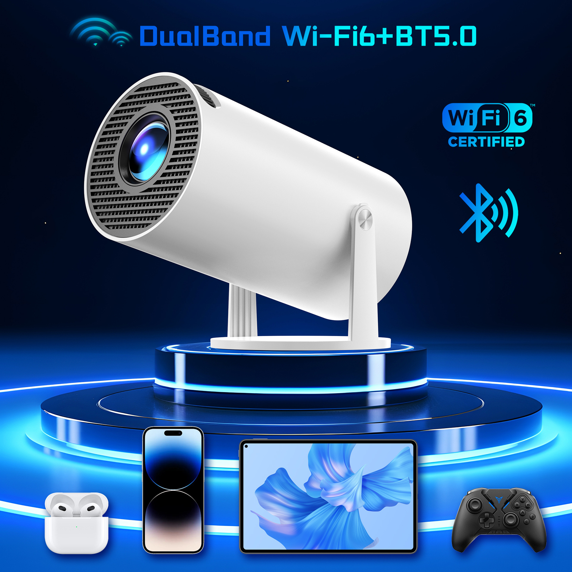 Cross-Border Popular Hy300 Barrel Projector Android Smart 3326 Chip High-Definition Portable Home Factory Direct Sales