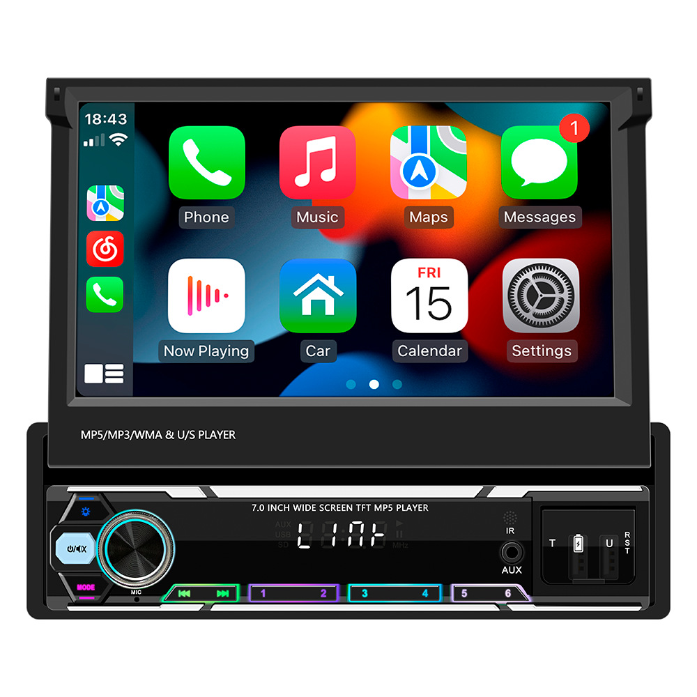 7-inch wireless Carplay single spindle Telescopic Universal car MP5 player car Bluetooth MP3 card Radio
