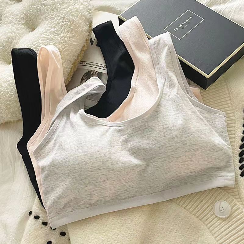 Бюстгальтер с фиксированными чашками из чистого хлопка, комфортное и бесшовное нижнее белье, спортивный жилет для учащихся средней школы без косточек