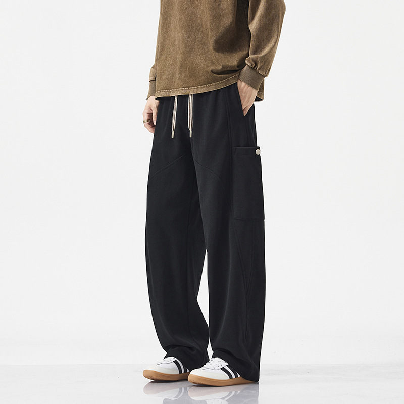 Jyf-M8812 американские черные повседневные длинные брюки с завязками мужские весна и осень свободные прямые широкие брюки модные