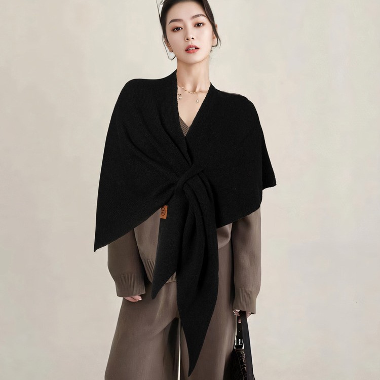 Lazy out of the street with wool triangle scarf women's autumn and winter neck protection warm scarf solid color large shawl air-conditioned room outside