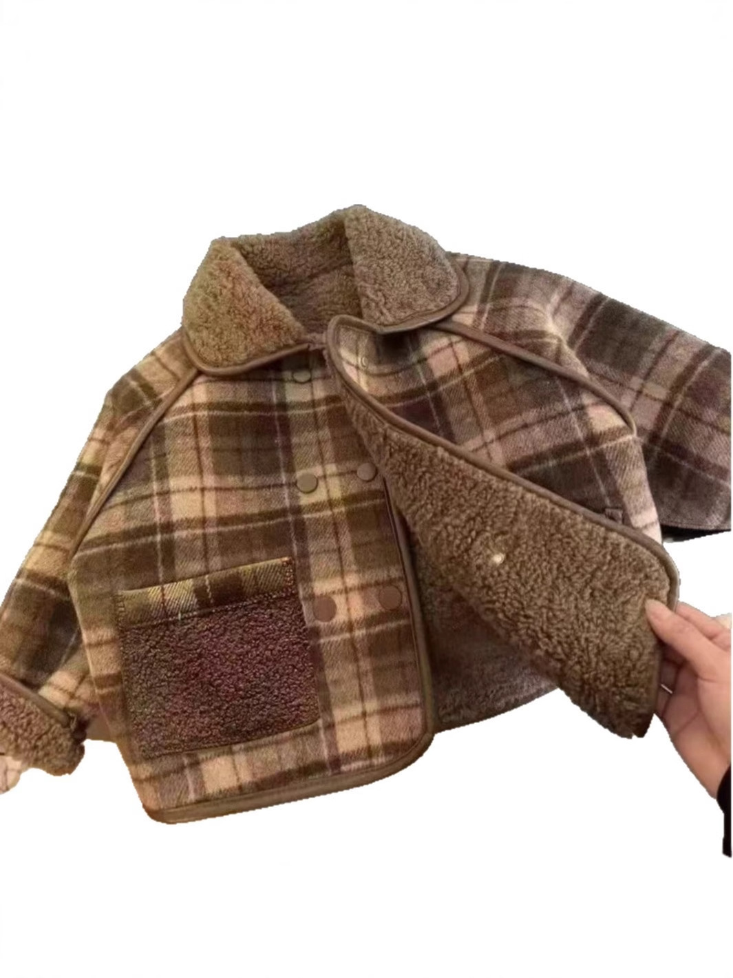 Boys and Girls Velvet Jackets Autumn and Winter Jackets 2025 New Kidsren's Lapel Woolen Plaid Trendyy Casual Jackets