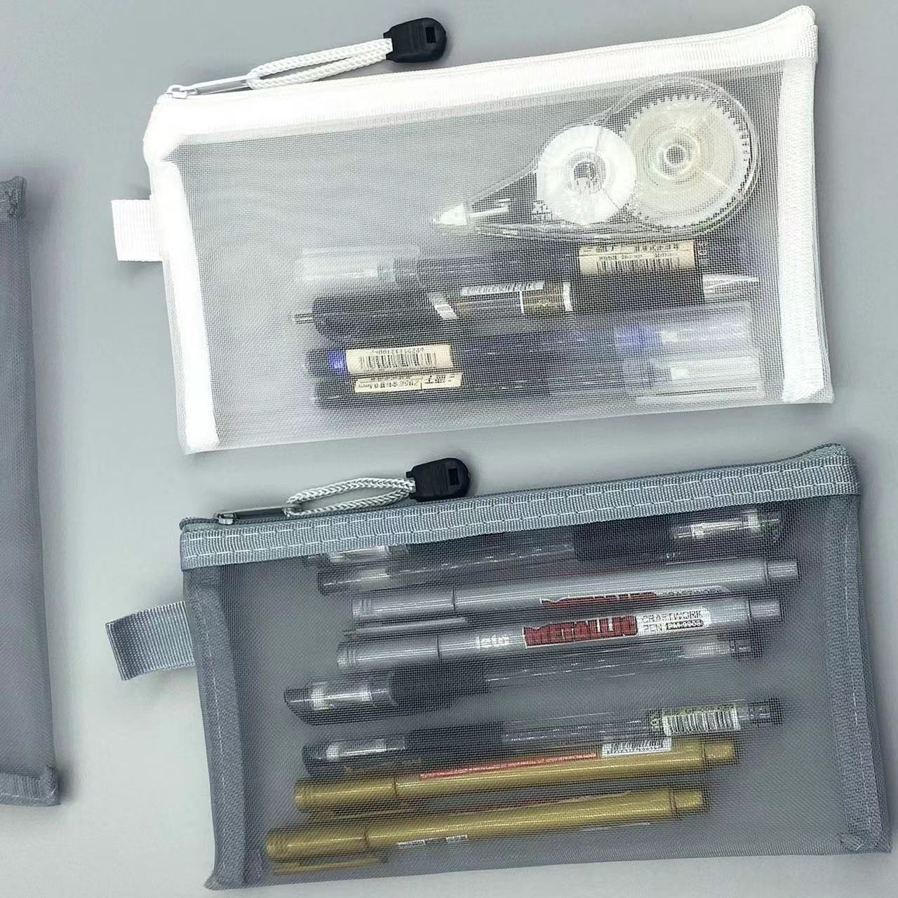 Simple transparent mesh pen bag storage bag for students examination portable pen bag large capacity stationery bag wholesale