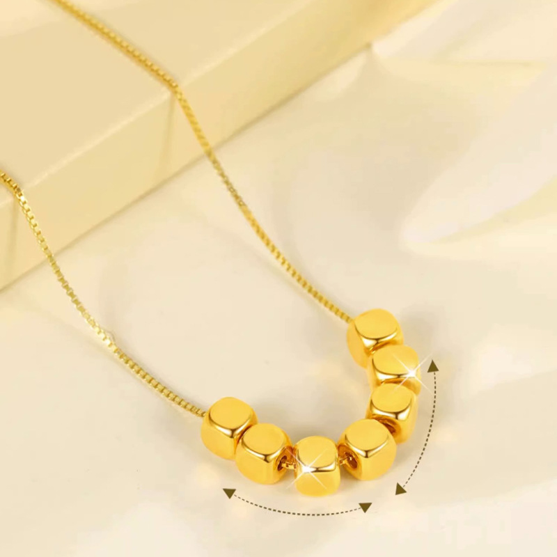 Small Sugar Cube Necklace 999 Pure Gold Pendant Pure Gold 3D Hard Gold Transfer Beads Water Shell Gold Live Broadcast Hot Gift for Girlfriend