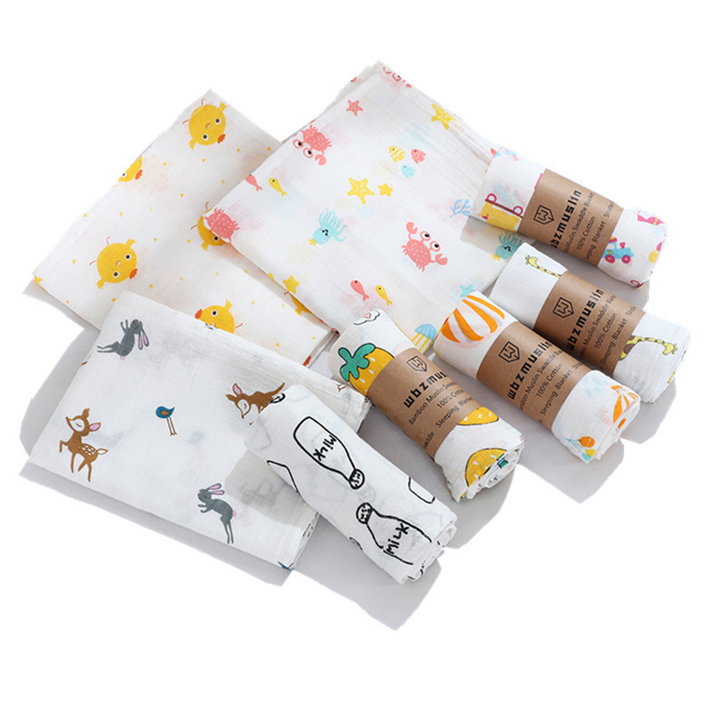 Amazon Double-Layer Cotton Gauze Swaddling Towel Baby Blanket Bath Towel Printed Sunshade Stroller Blanket