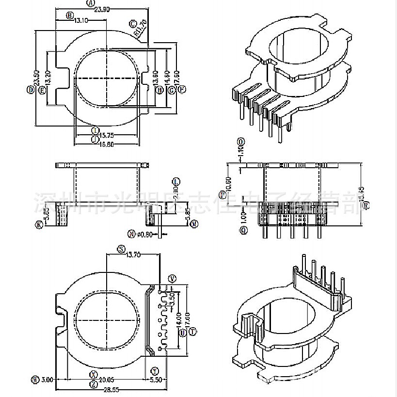 Трансформатор ATQ2818 высокой частоты, каркасный ATQ28, каркас из бакелита, вертикальный, 5+0 пин