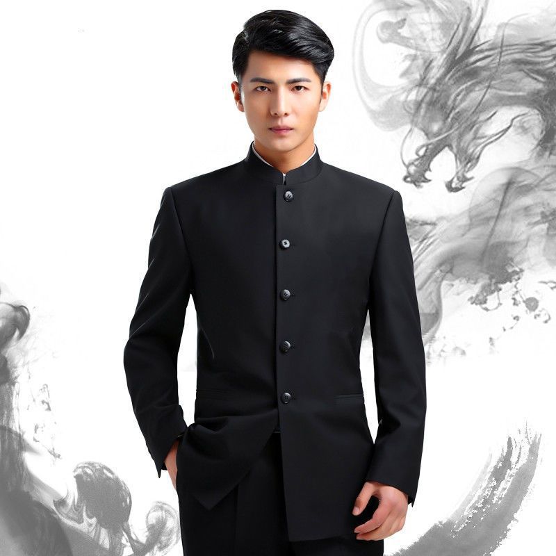 Zhongshan Suit Men's suit Youth Chinese Collar Slim Performance Retro Groom Wedding Dress Style Tang Suit