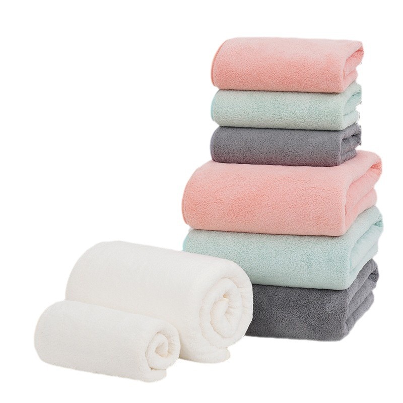 Yangge's same coral fleece thickened towel bath towel suit solid color than cotton absorbent household soft face towel