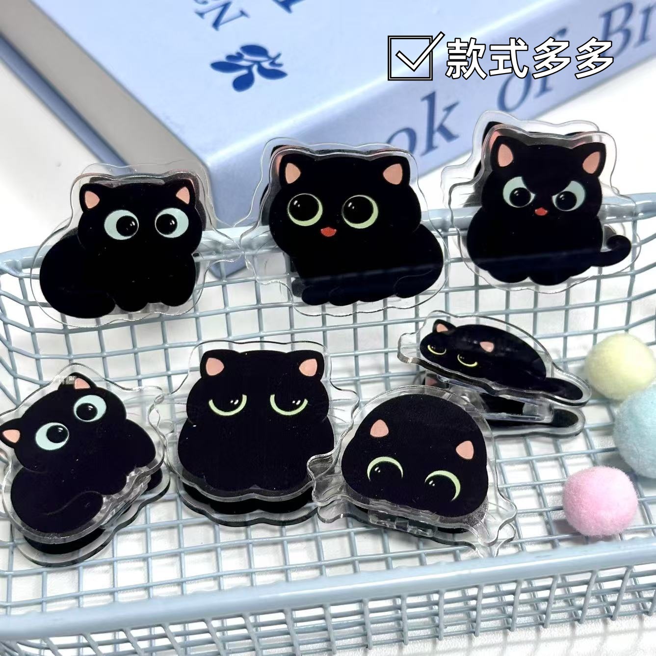 Акриловый клип с милым черным котом, стиль Ins, канцелярский клип для заметок, PP клип, печатный клип