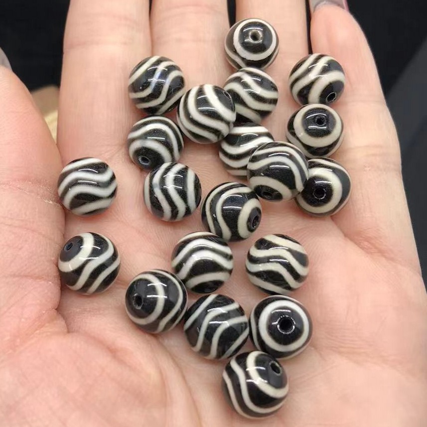 Manufacturer Wholesale Xizang Black and White Glossy 10mm Agate Dzi Beads Loose Beads