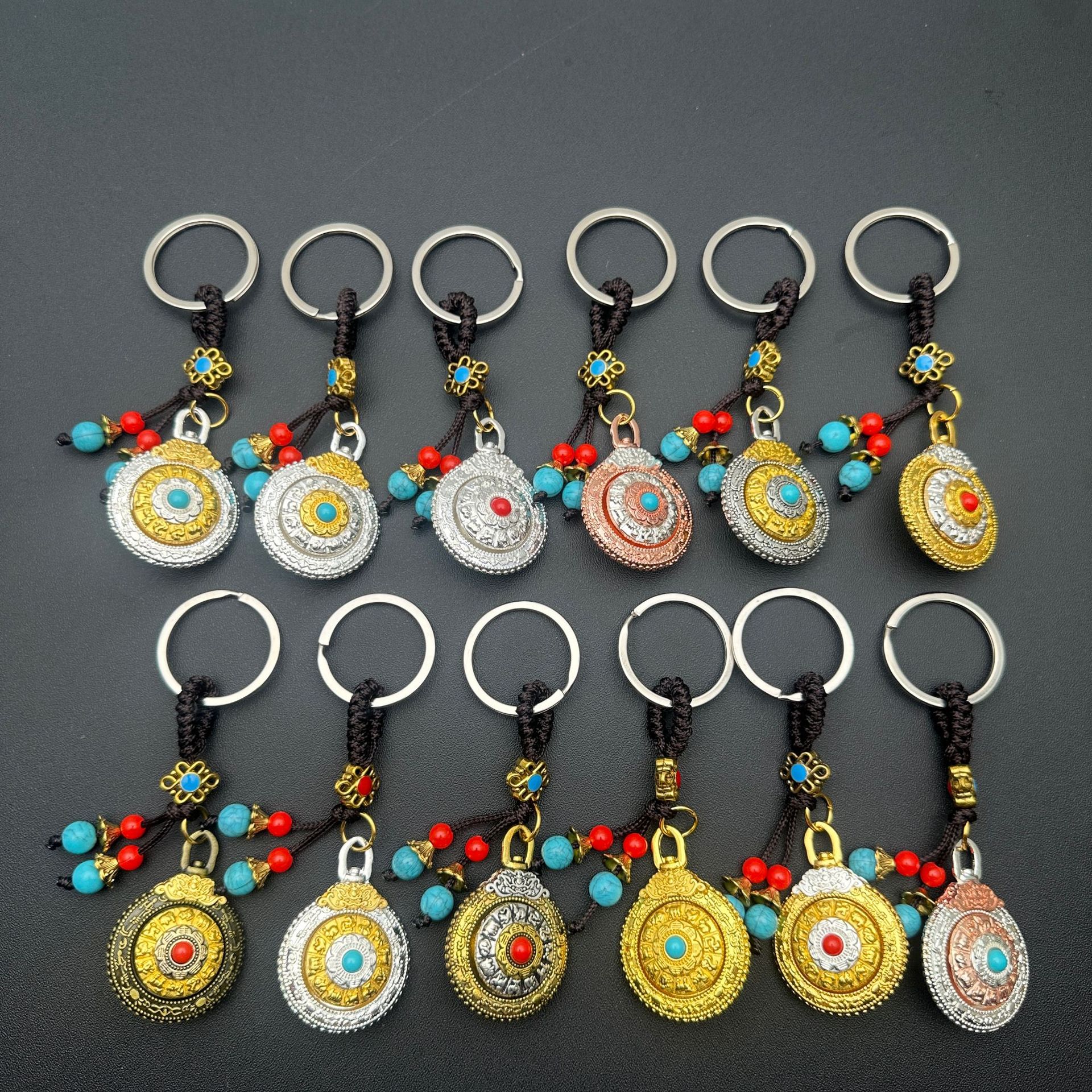 Подвеска из имитации серебра Xizang, двусторонняя, вращающаяся, девятигранная, двенадцать знаков зодиака, кулон на пояс, ключница