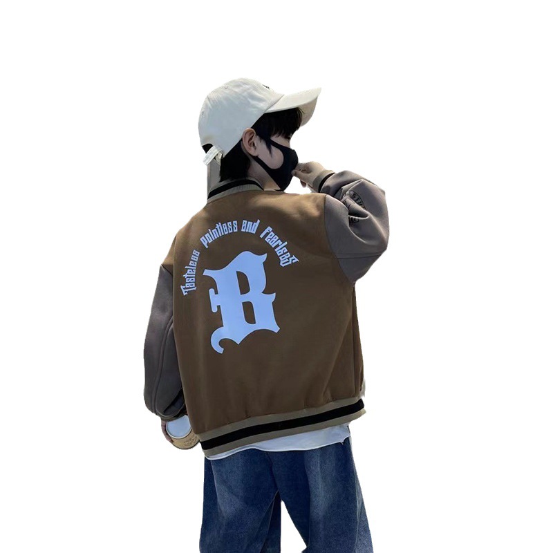 2025 Autumn/Winter Trendy Letter Baseball Jacket Top for Boys and Girls, College Style Loose Casual Single-Breasted Sweatshirt Coat