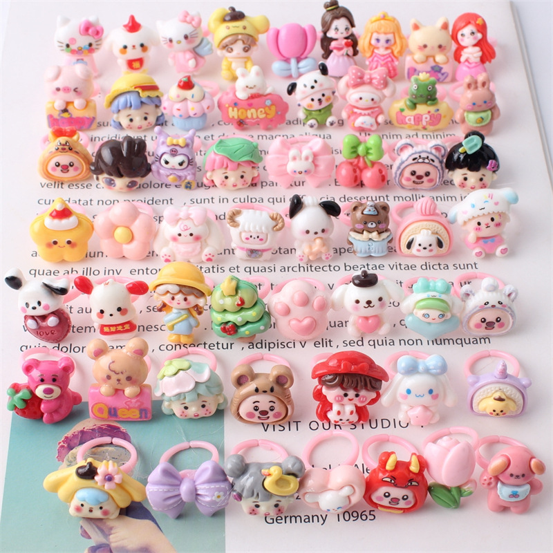 Cute Baby Multicolor Cartoon Resin Children's Ring Sweet Flower Jewelry AliExpress Hot Sale Matte Finger Ring