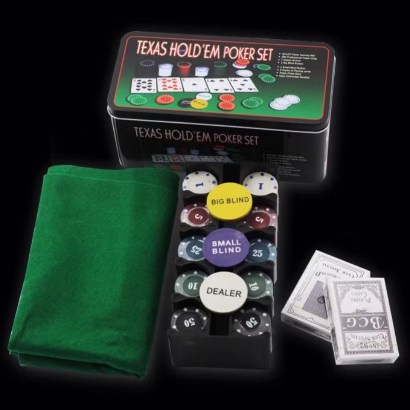 Цифровая печать фишек Техасского покера в жестяной коробке, 200 фишек, покерный стол