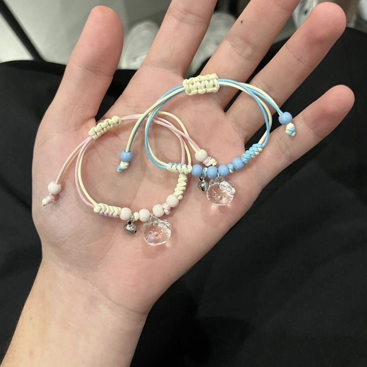 Плетеный браслет Hello Kitty для женщин, высококачественный, сладкий стиль, розовый ручной плетения, подарок для подруги