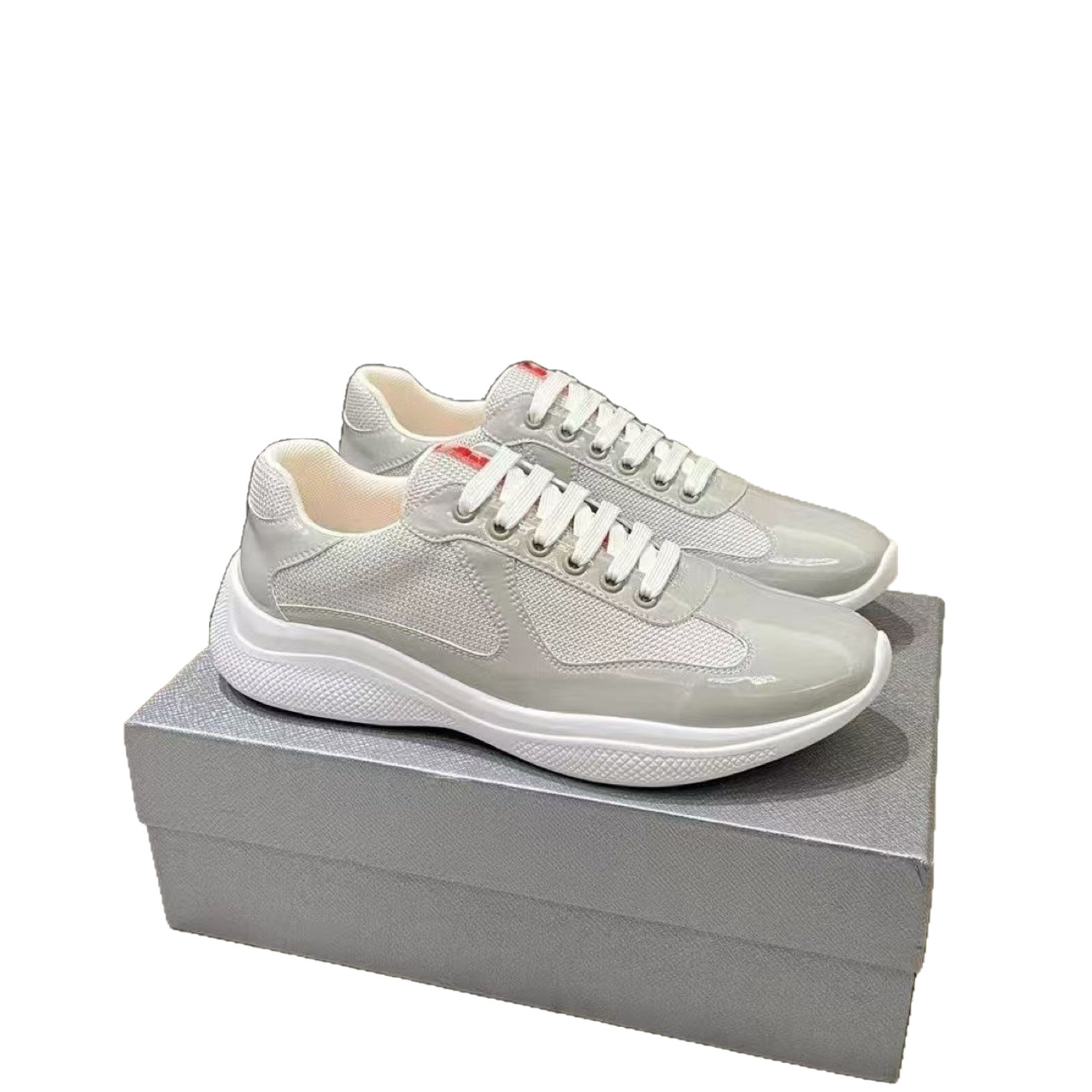 In-Stock, Immediate Dispatch, Export-Quality Americas Cup P Brand Shiny Leather Mesh Breathable Casual Fashion Sports Patent Leather Men's Shoes