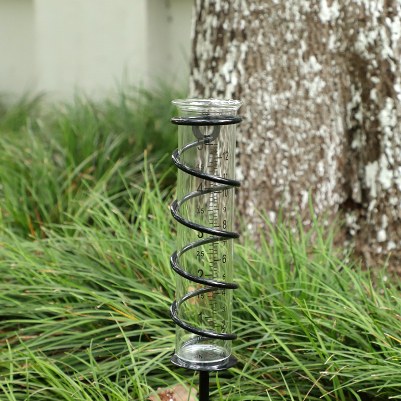 Ready-Made Garden Pile Spiral Rain Gauge Transparent Glass Tube Rain Gauge 5inch Lawn Precipitation Measuring Table