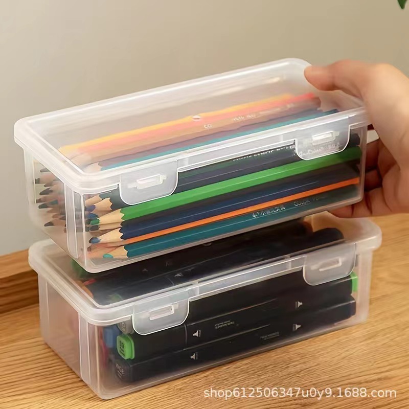 Stationery Storage Box Large Capacity Transparent Pencil Storage Box Pen Box Color Lead Children Crayon Box Painting Sketch Pencil Bag