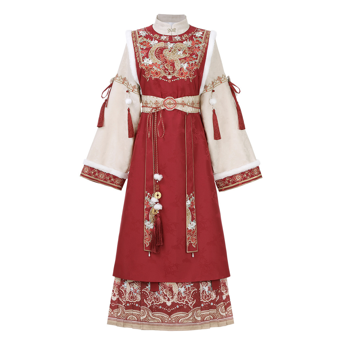 Yi Meng Ge Original Xiang Snake He Rui Han Clothing Women's Chinese Style Waist Seal Round Neck Robe Lining Horse Face Skirt suit 9439