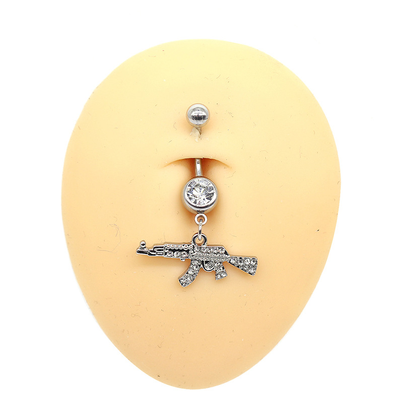 Gaby European and American Cross-border Gun-shaped Geometric Small Pendant Umbilical Ring Umbilical Nail Human Body Piercing Jewelry Diamond Full Diamond Umbilical Buckle