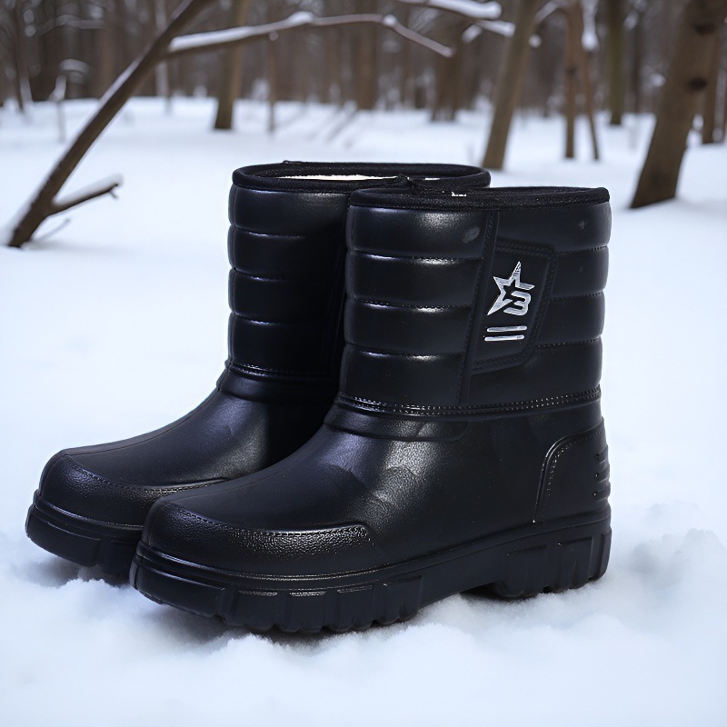 Winter Snow Boots Wholesale Plus Velvet and Thickened Men's Rain Boots for Work Wear Eva High-Top Cotton Rain Boots Factory Direct Sale