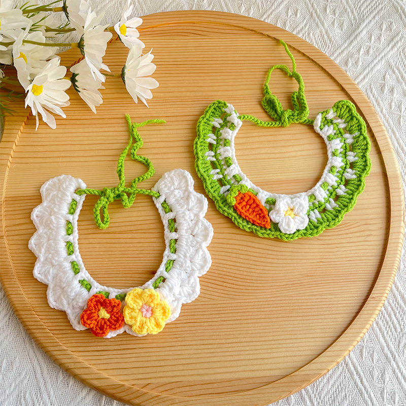 25 spring pet knitted scarf cat flower knitted collar dog wool saliva towel cute orange decoration