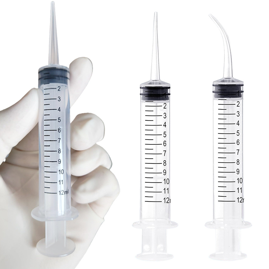 Cross-border sub-packing tool needle tube elbow needle tube elbow syringe 12ml pet irrigator elbow straight head