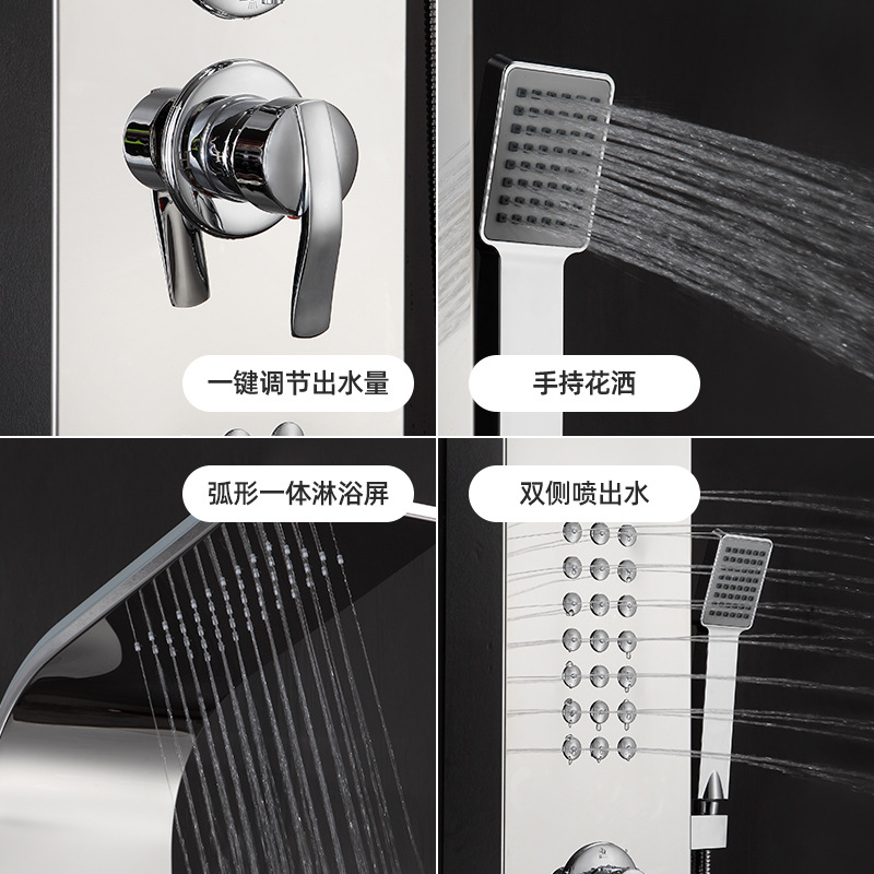 Cross-Border Amazon Shower Booster Shower Set Surface-Mounted Wall-Mounted Mirror Shower Screen 304 Stainless Steel Shower Column